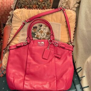 Coach Madison Lindsey Vibrant Pink Leather Shoulder Bag
